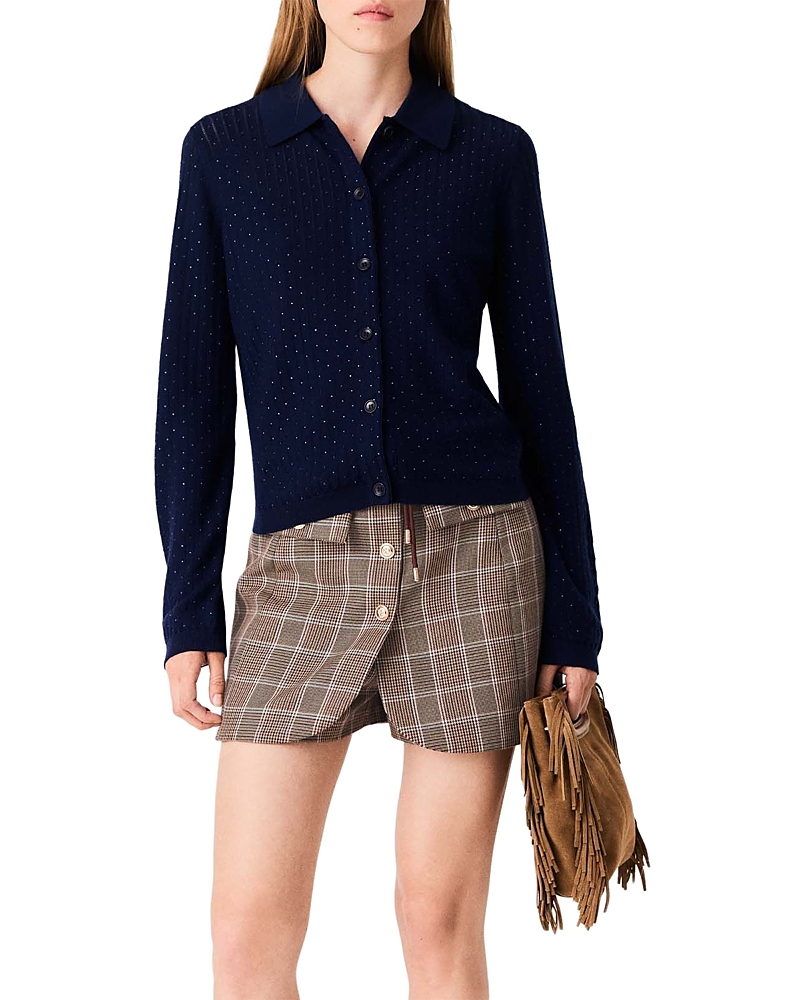 Maje Rhinestone Polo Collar Cardigan