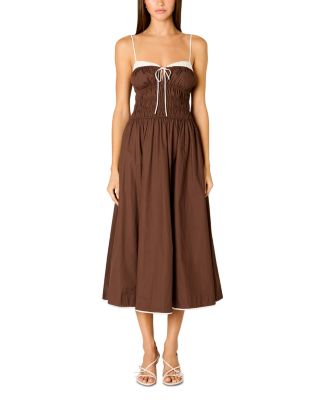Thomas Sleeveless Ruched Midi Dress with Contrast Trim