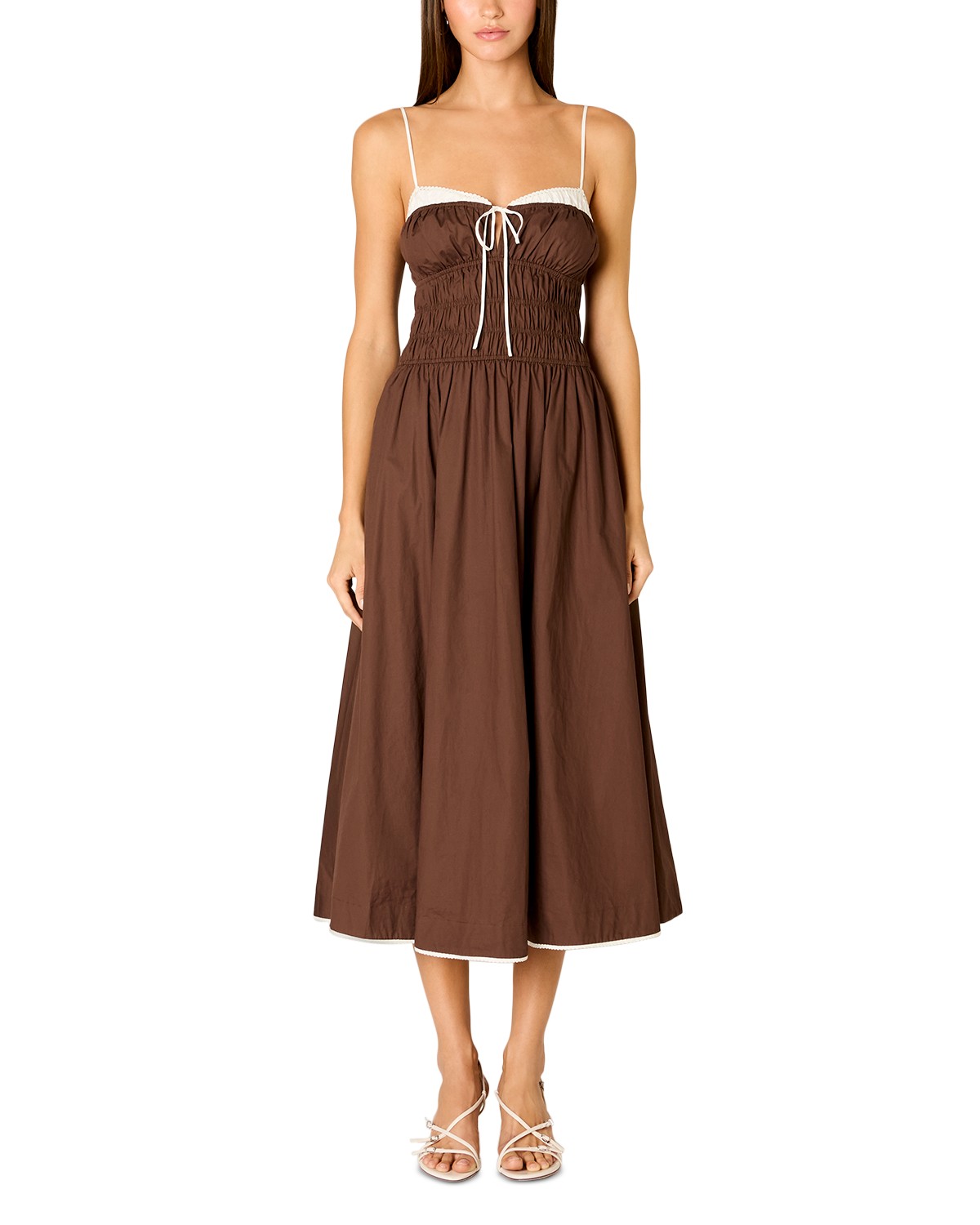 Thomas Sleeveless Ruched Midi Dress with Contrast Trim