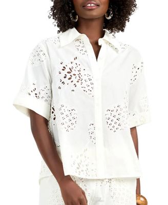 Triennale Top Eyelet Button-Down Cotton Shirt