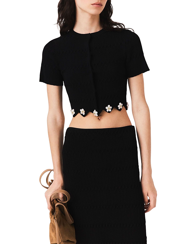 Maje Floral Jewel Cropped Cardigan