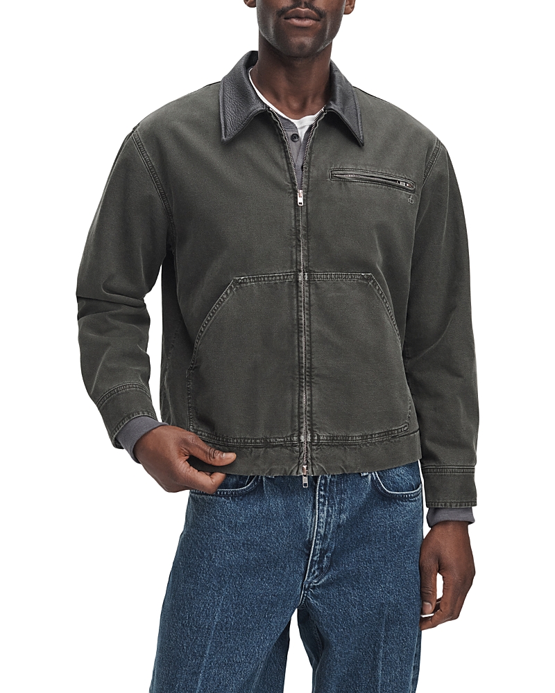rag & bone Leather Collar Cotton Denim Workwear Jacket