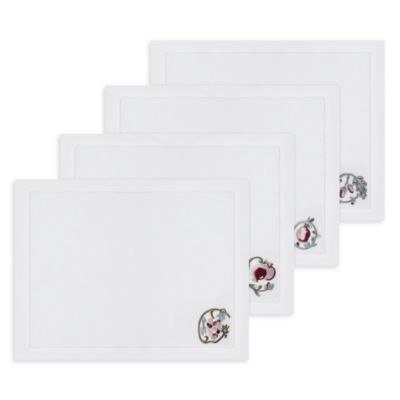 Fruit Motif Embroidered Linen Placemats, Set of 4