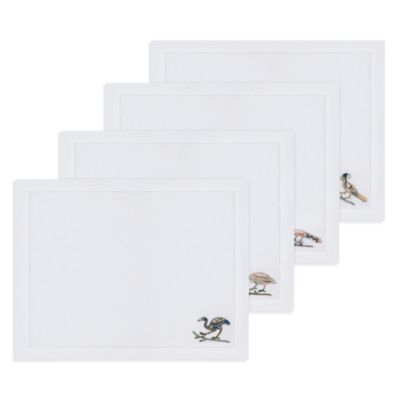 Bird Motif Embroidered Linen Placemats, Set of 4