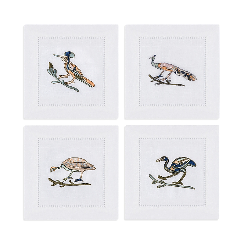 Kutnia Bird Motif Embroidered Linen Napkins, Set of 4