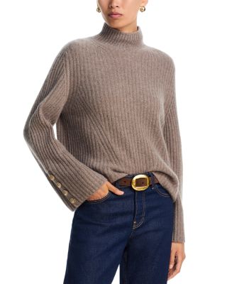 100% Cashmere Rib Knit Bell Sleeve Turtleneck Sweater - Exclusive