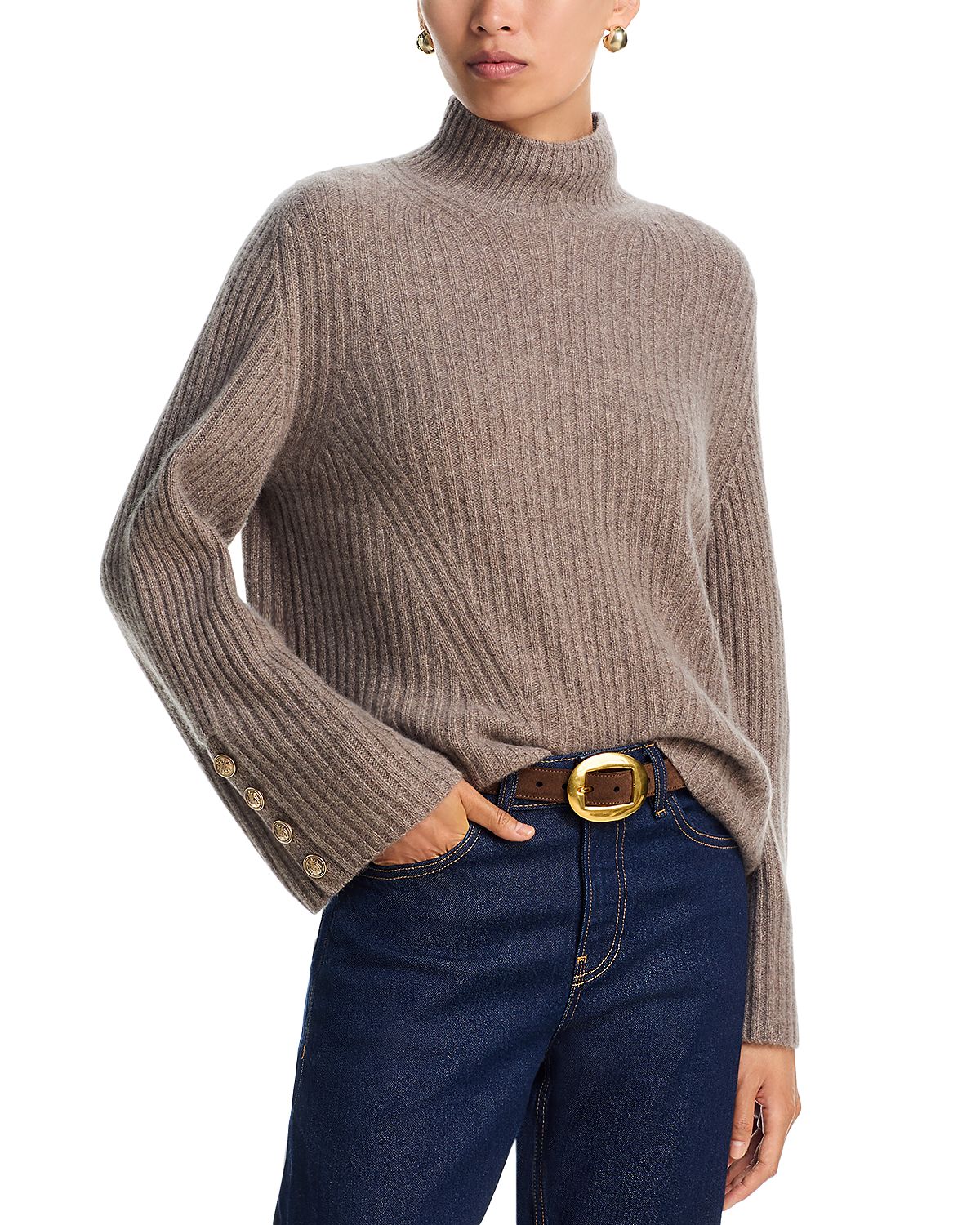C by Bloomingdale's Cashmere Rib Knit Bell Sleeve Turtleneck Sweater - Exclusive