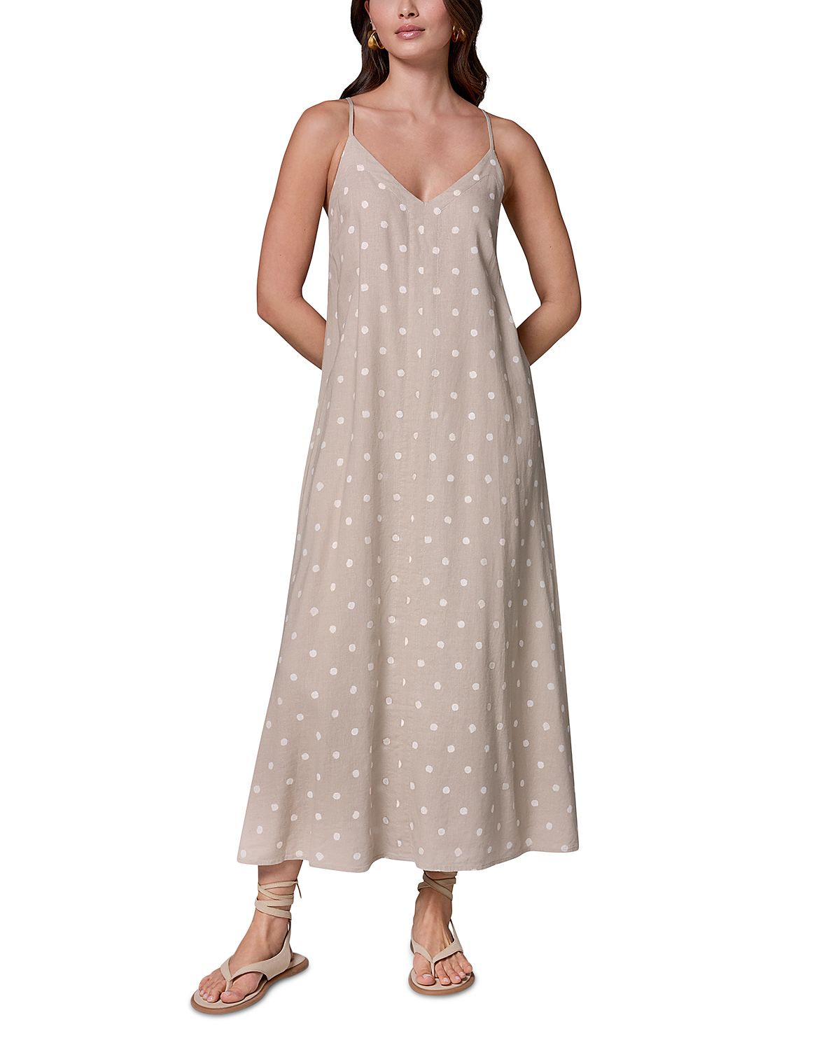Donna Karan Polka Dot V Neck A Line Slip Dress