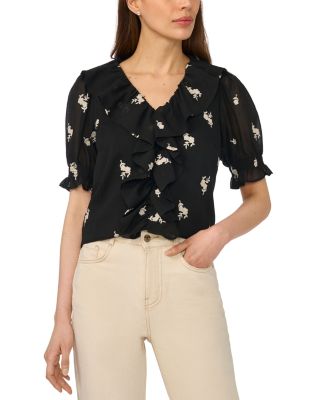 Embroidered Ruffle Puff Sleeve Top