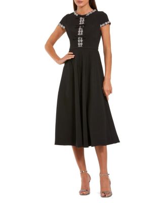  Crepe Midi Dress with Rhinestone Beading