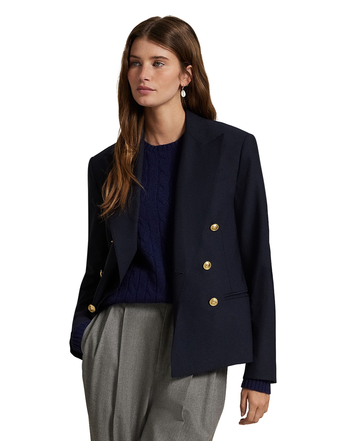 Double Breasted Stretch Wool Crop Blazer