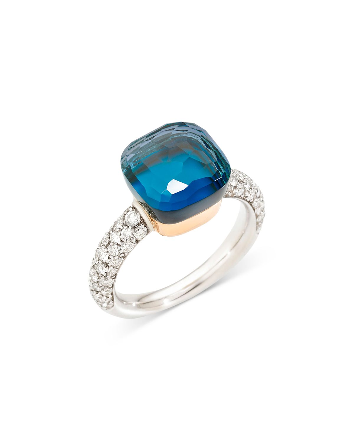 Pomellato 18K White & Rose Gold Nudo London Blue Topaz & Turquoise Doublet & Diamond Ring