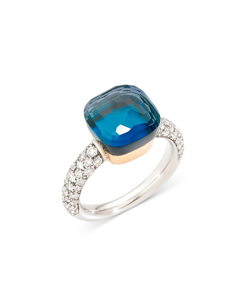 Pomellato 18K White & Rose Gold Nudo London Blue Topaz & Turquoise Doublet & Diamond Ring