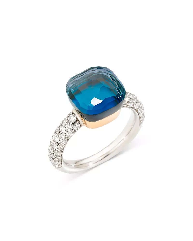 Pomellato 18K White & Rose Gold Nudo London Blue Topaz & Turquoise Doublet & Diamond Ring