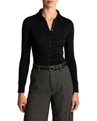 Collared Button Front Long Sleeve Top