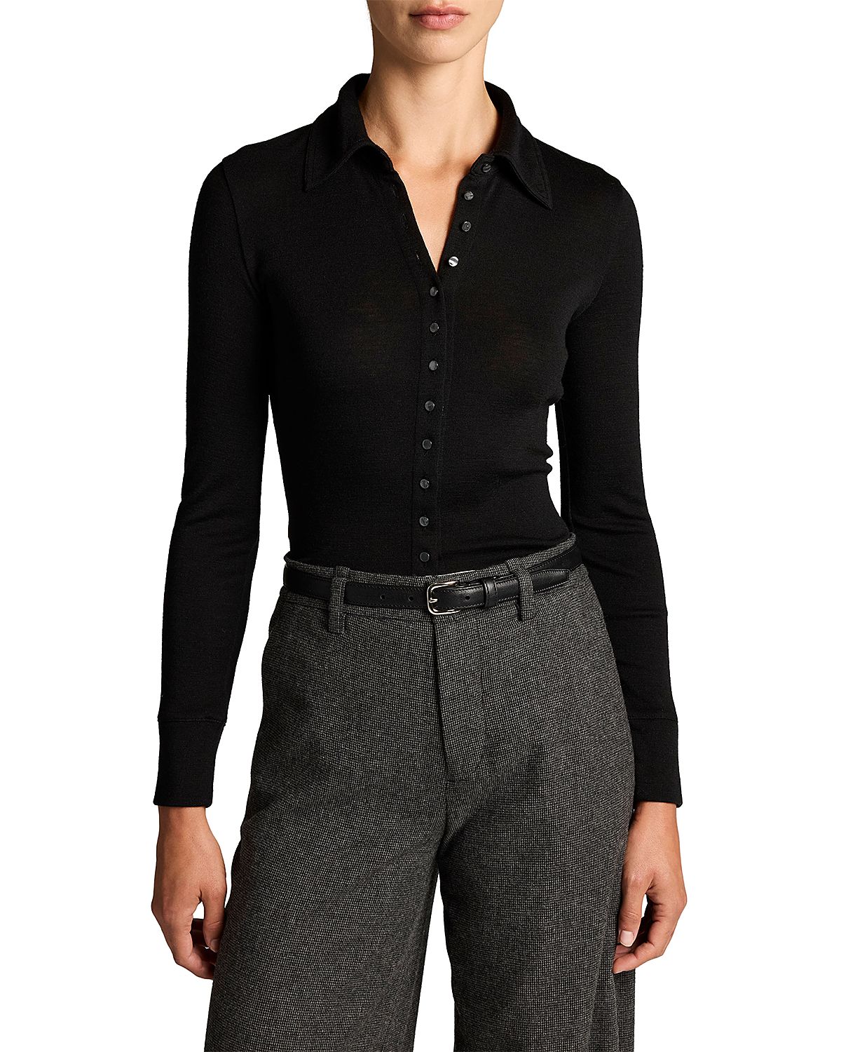Vince Collared Button Front Long Sleeve Top