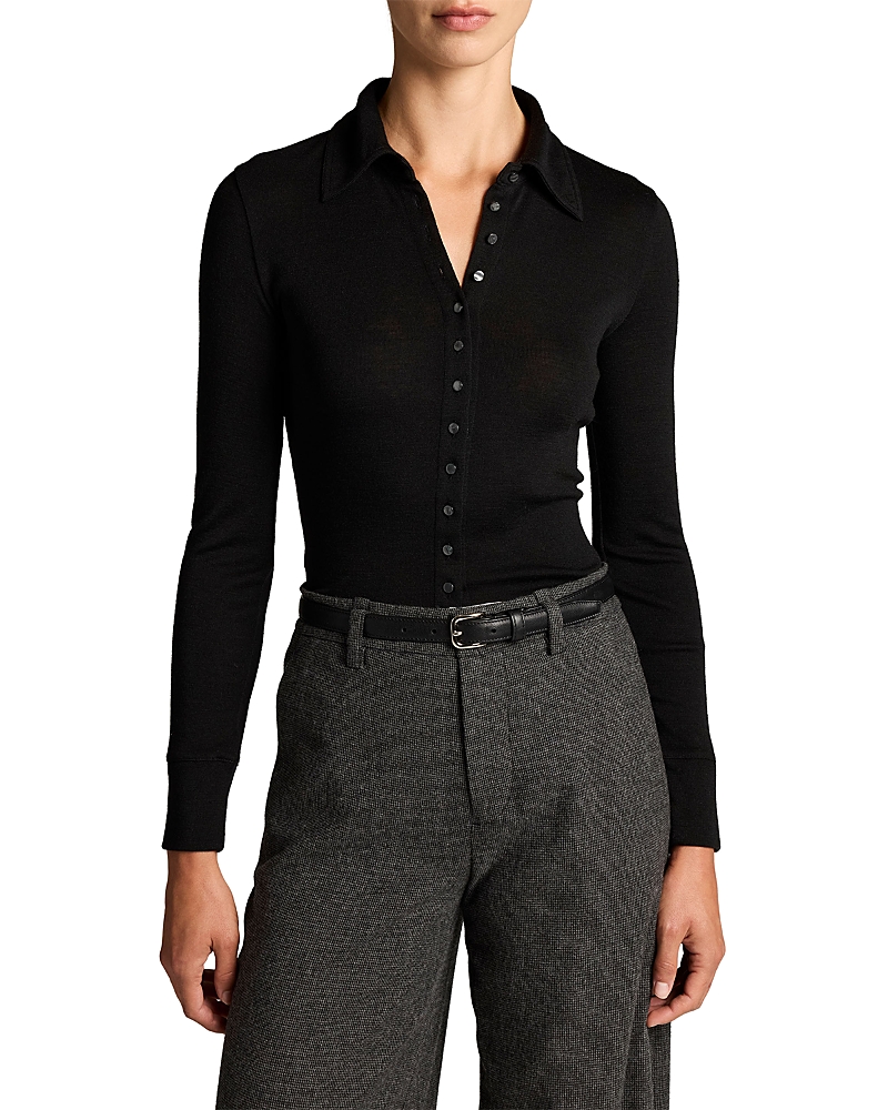 Vince Collared Button Front Long Sleeve Top