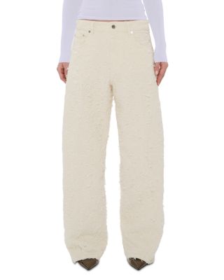 Clyde Eyelash Texture Mid Rise Wide Leg Jeans in Off White