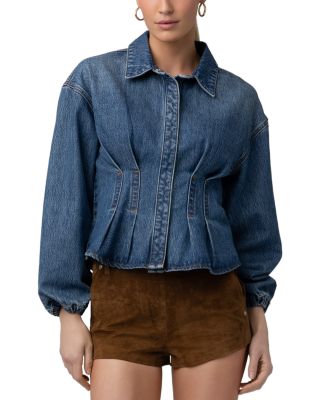 Cotton Denim Pleated Peplum Hem Shirt