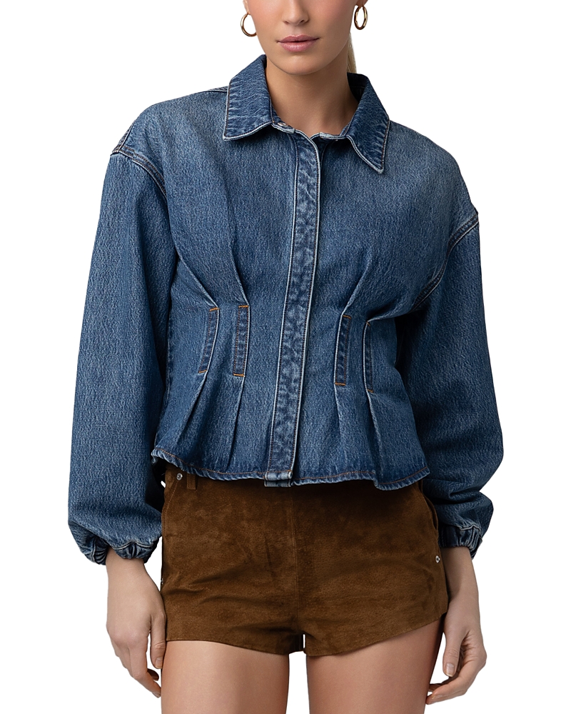Blanknyc Cotton Denim Pleated Peplum Hem Shirt