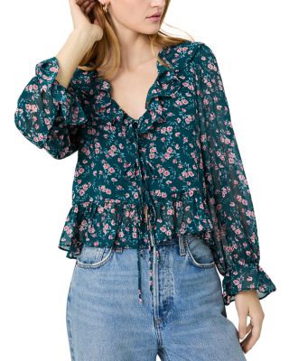 Marina Lucia Floral Ruffle Trim Top 