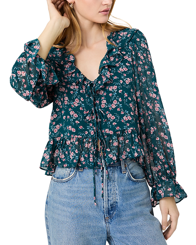 French Connection Marina Lucia Floral Ruffle Trim Top