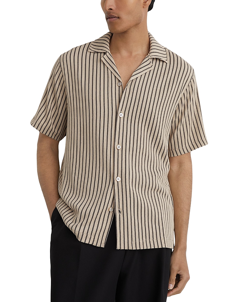 Reiss Griff Textured Stripe Short Sleeve Shirt