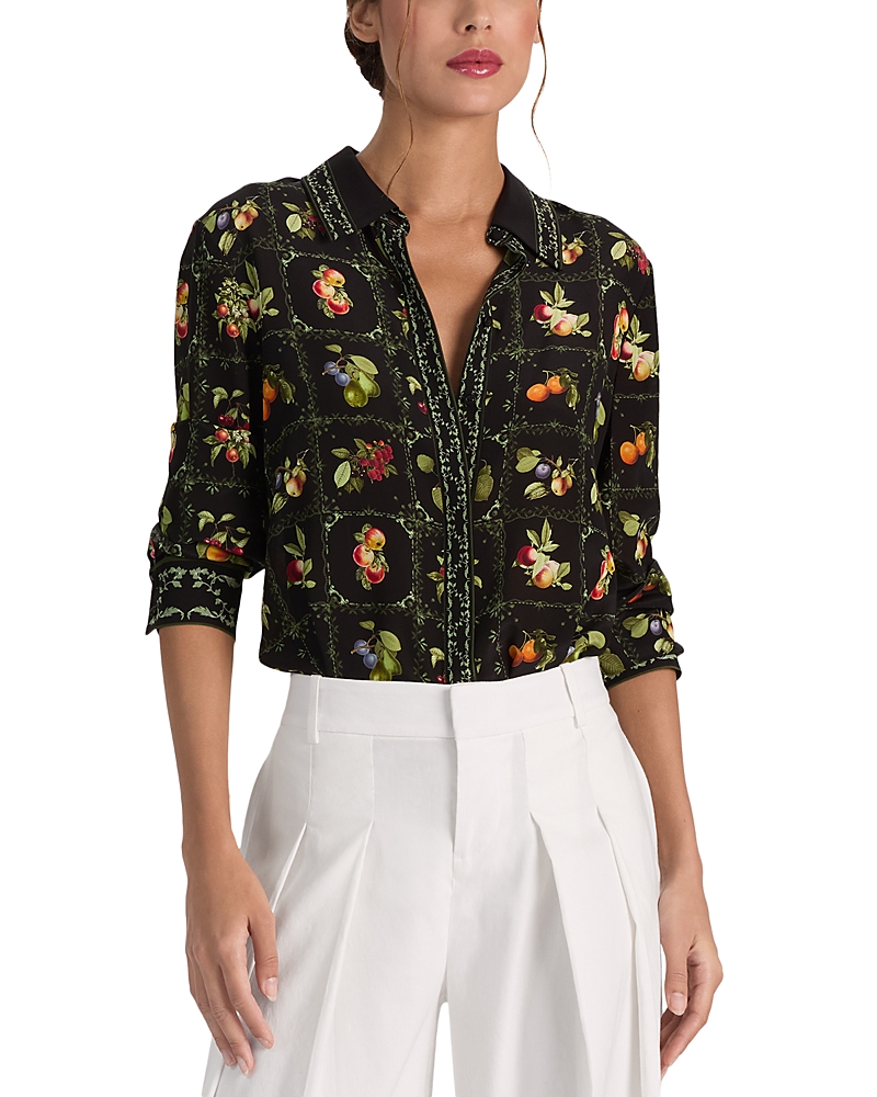 Alice and Olivia Willa Printed Collared Silk Top