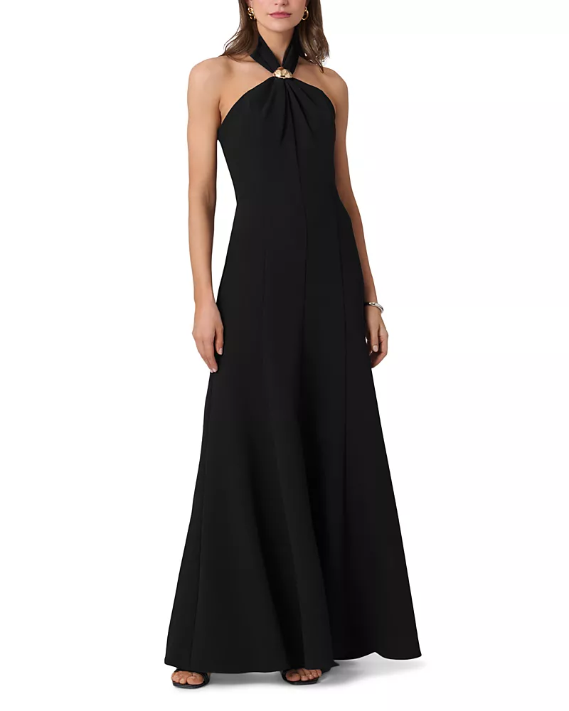 Shoshanna Scottie Crepe Halter Neck Gown