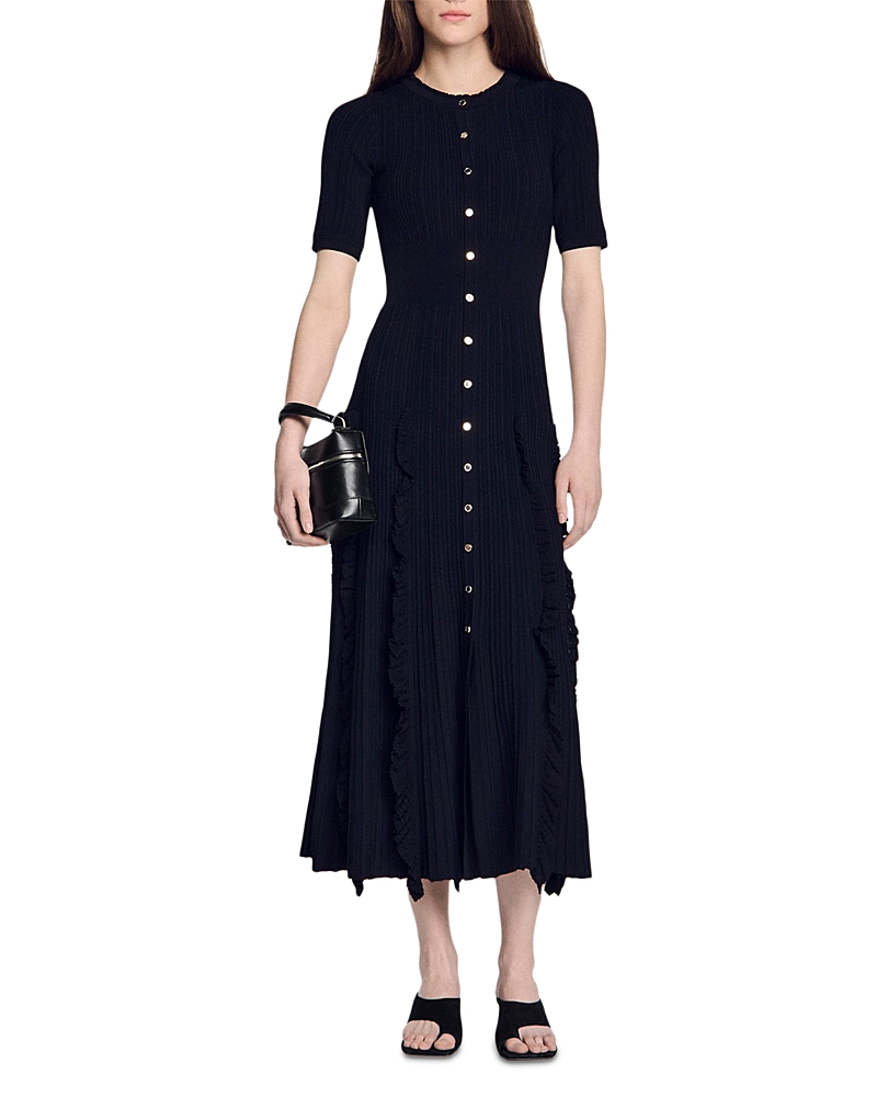 Sandro Pietrarose Ruffled Knit Maxi Dress