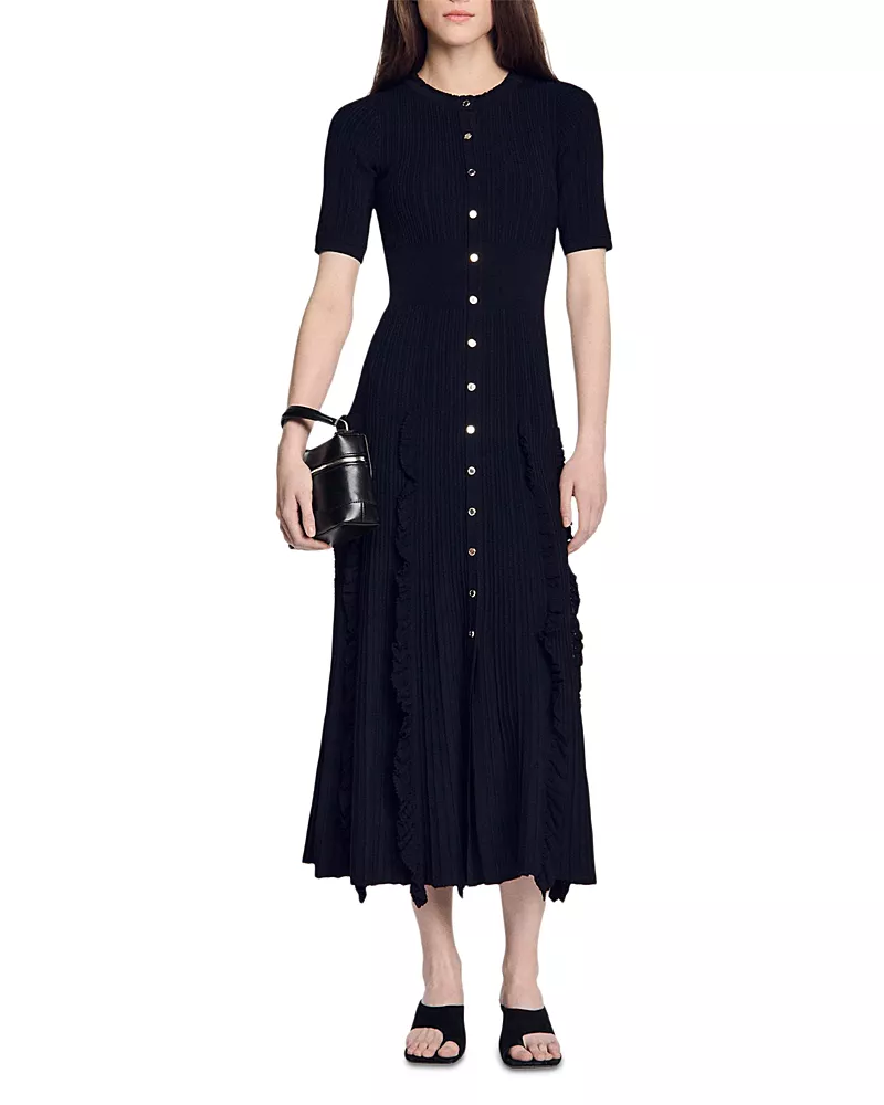 Sandro Pietrarose Ruffled Knit Maxi Dress