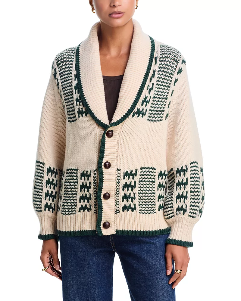The Great. The Chalet Wool Blend V Neck Cardigan Sweater