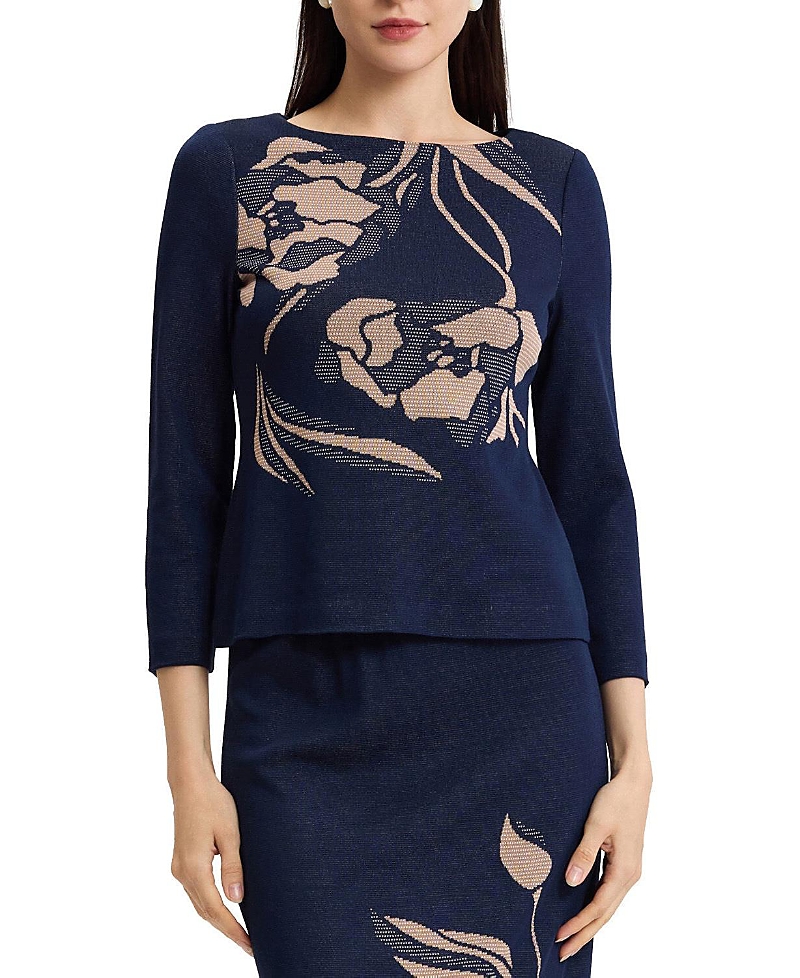 Ming Wang Floral Jacquard Soft Knit Top