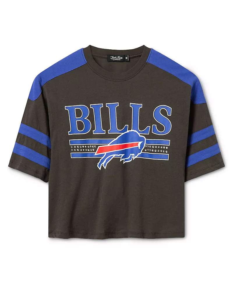 Junk Food Clothing Women's Buffalo Bills Striped Bling Crop Tee