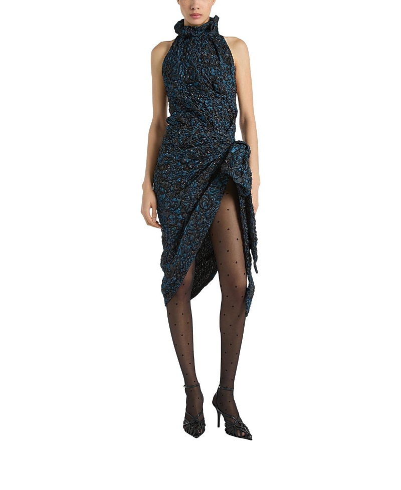 Balmain Draped Dress in Cloqu Jacquard