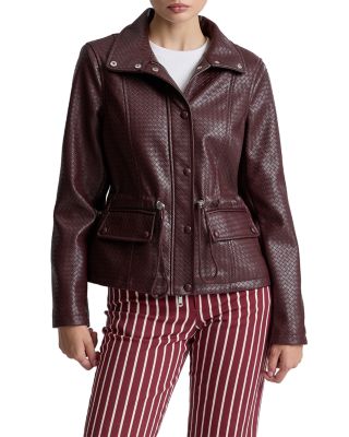 Faux Leather Drawstring Waist Jacket
