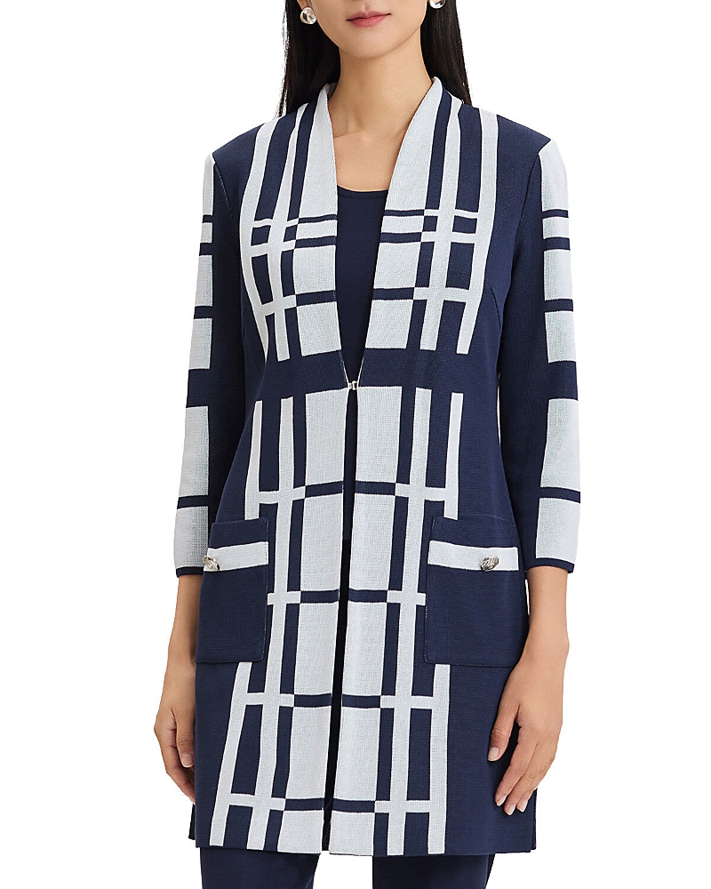 Ming Wang Two-Tone Geometric Knit Duster