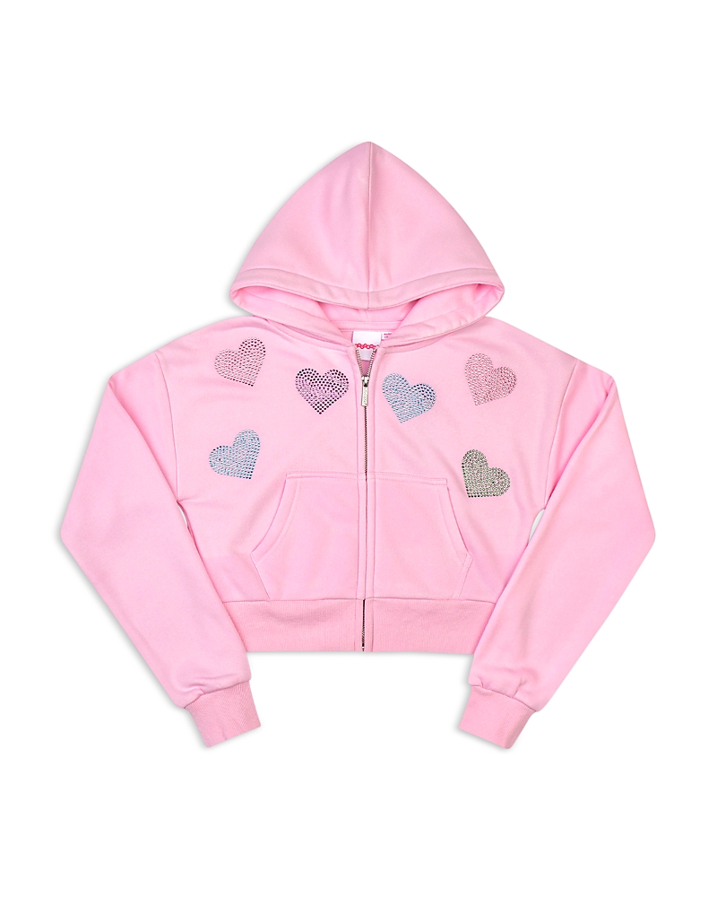 Iscream Girls' Sparkling Hearts Pink Cropped Zip Up Hoodie - Little Kid, Big Kid