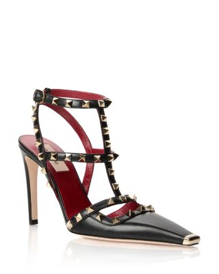 Women's Rockstud Embellished Leather Ankle Strap Pumps