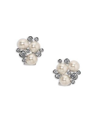 Cubic Zirconia & Imitation Pearl Under the Sea Crown Cluster Stud Earrings
