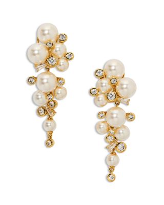 Cubic Zirconia & Imitation Pearl Under the Sea Cascade Cluster Drop Earrings