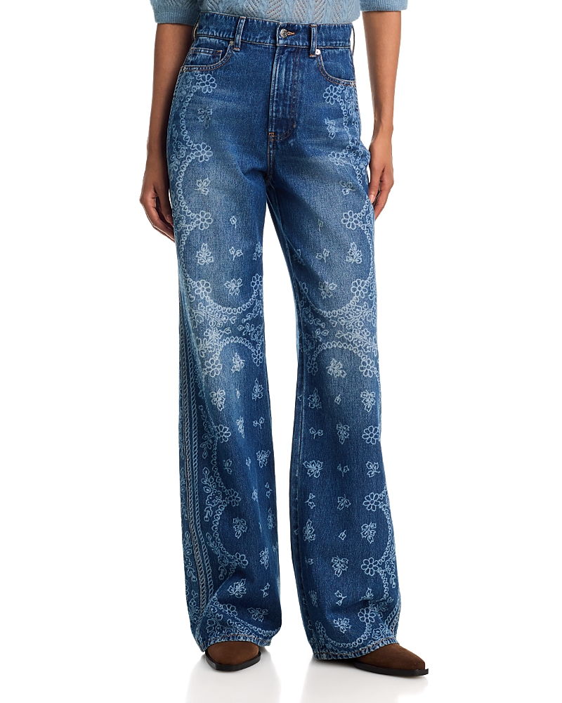 Veronica Beard Taylor High Rise Wide Leg Jeans in Indigo Bandana