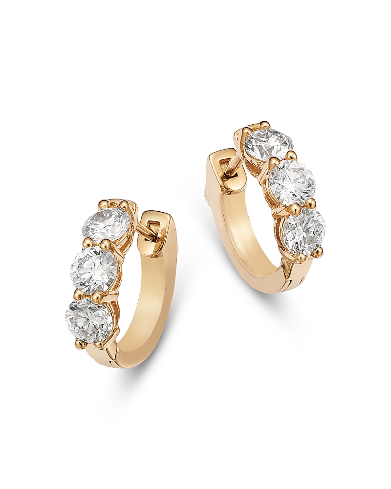 Bloomingdale's Fine Collection Diamond Three Stone Huggie Earrings in 14K Gold, 1.5 tcw · OS