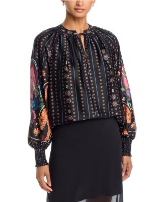 Split Neck Smocked Trim Blouse