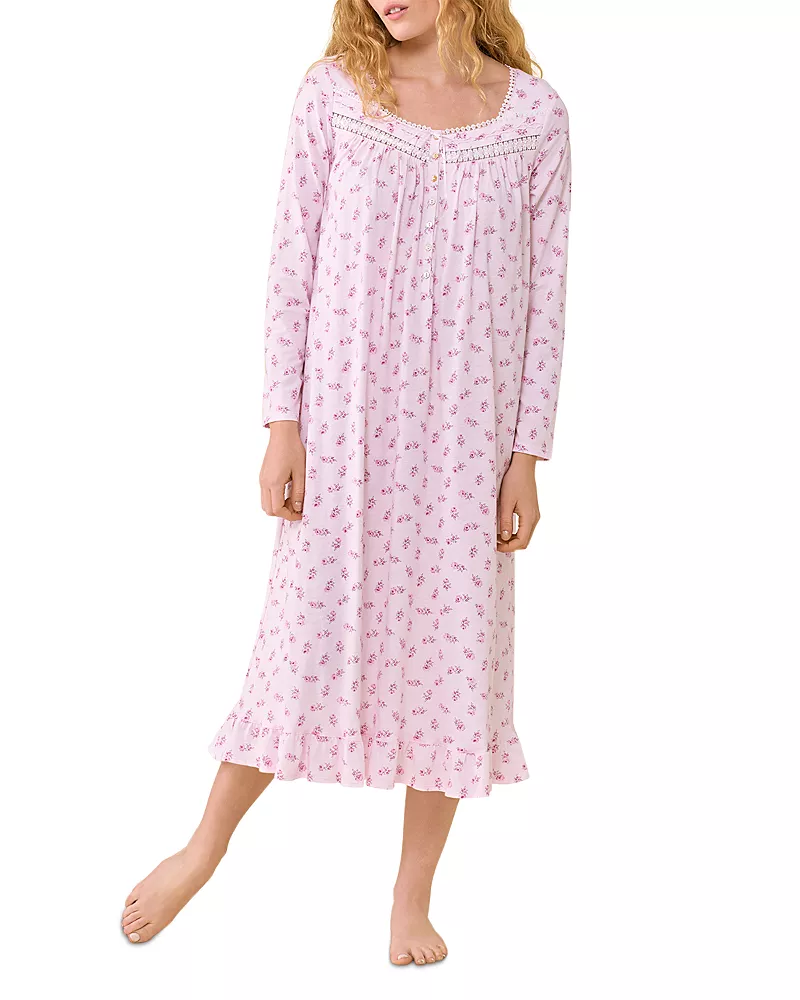 Eileen West Long Sleeve Cotton Jersey Knit Nightgown - Exclusive