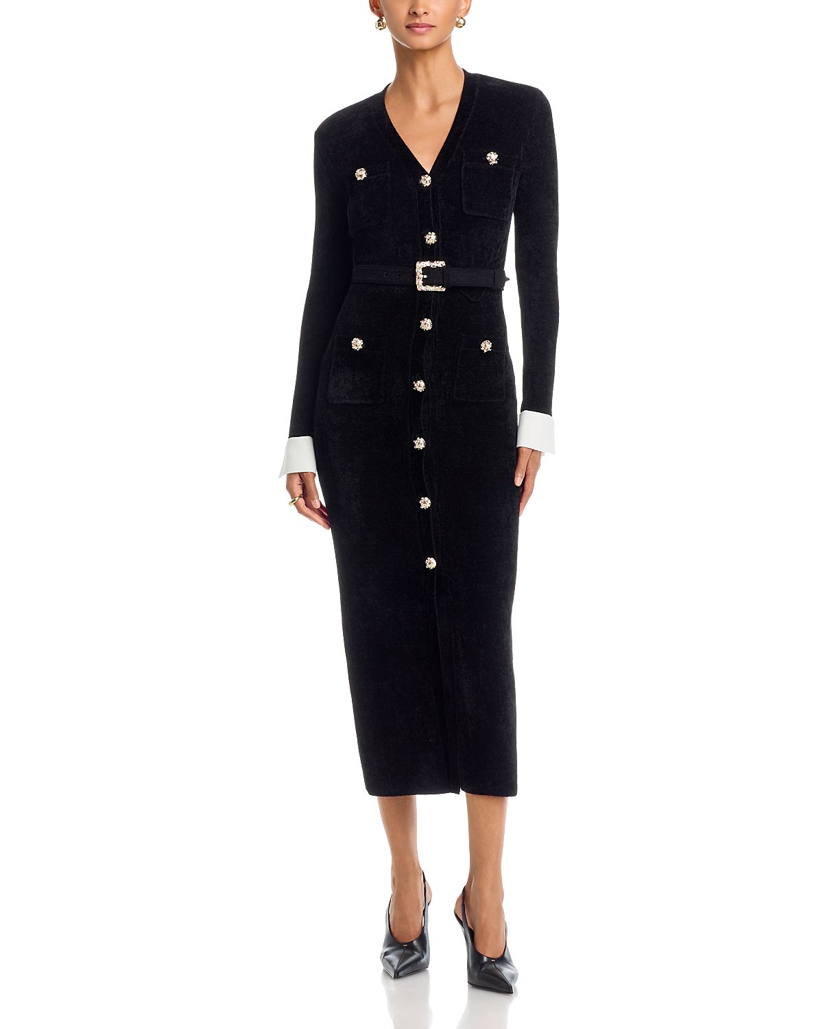 Self-Portrait Black Chenille Knit Midi Dress