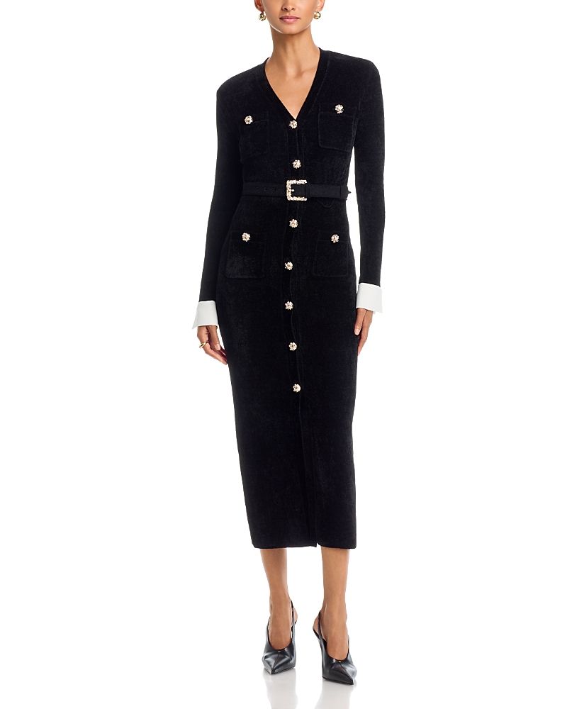 Self-Portrait Black Chenille Knit Midi Dress