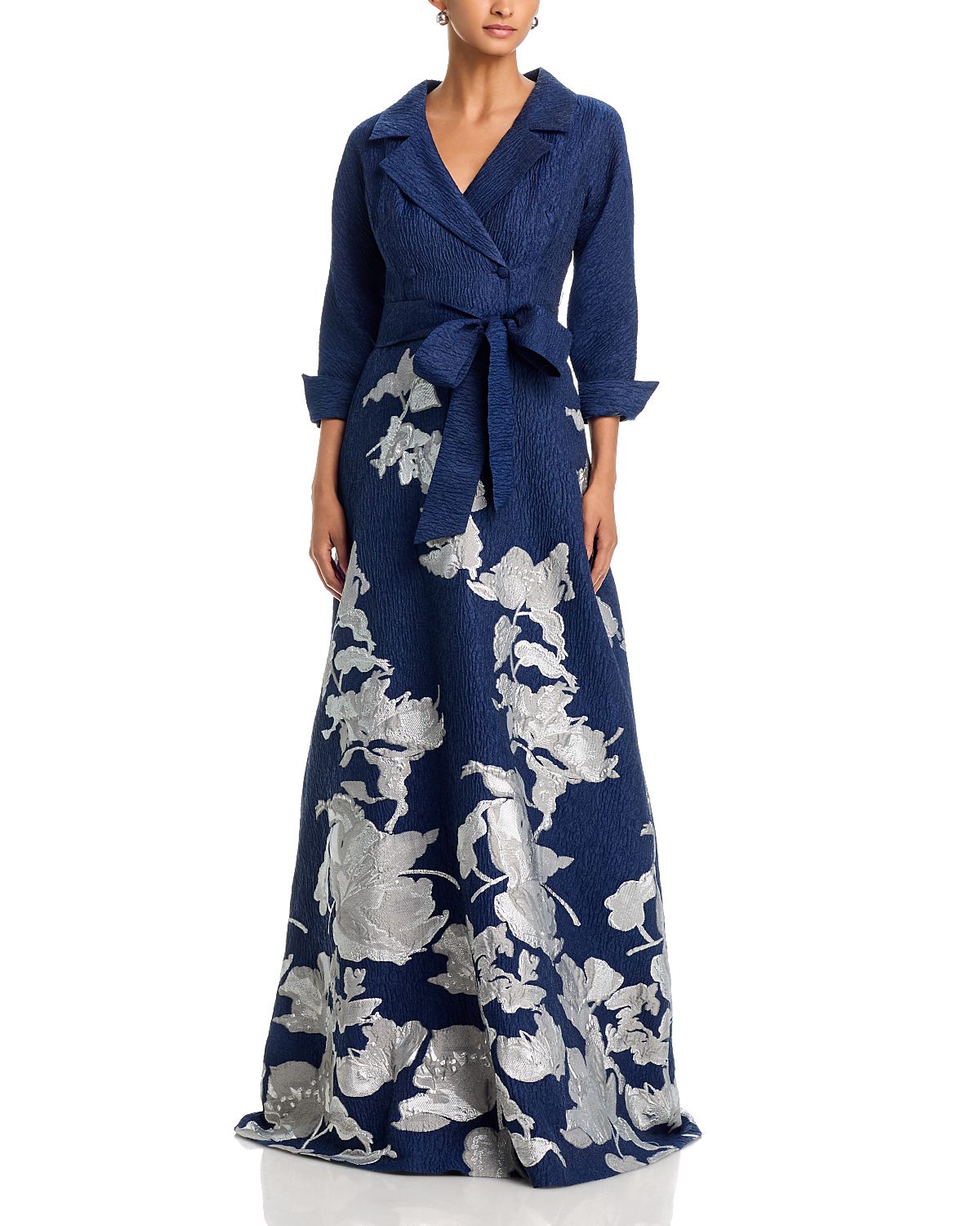 Teri Jon by Rickie Freeman Textured Metallic Jacquard Gown