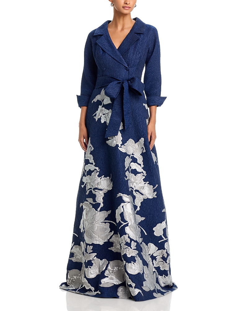 Teri Jon by Rickie Freeman Textured Metallic Jacquard Gown