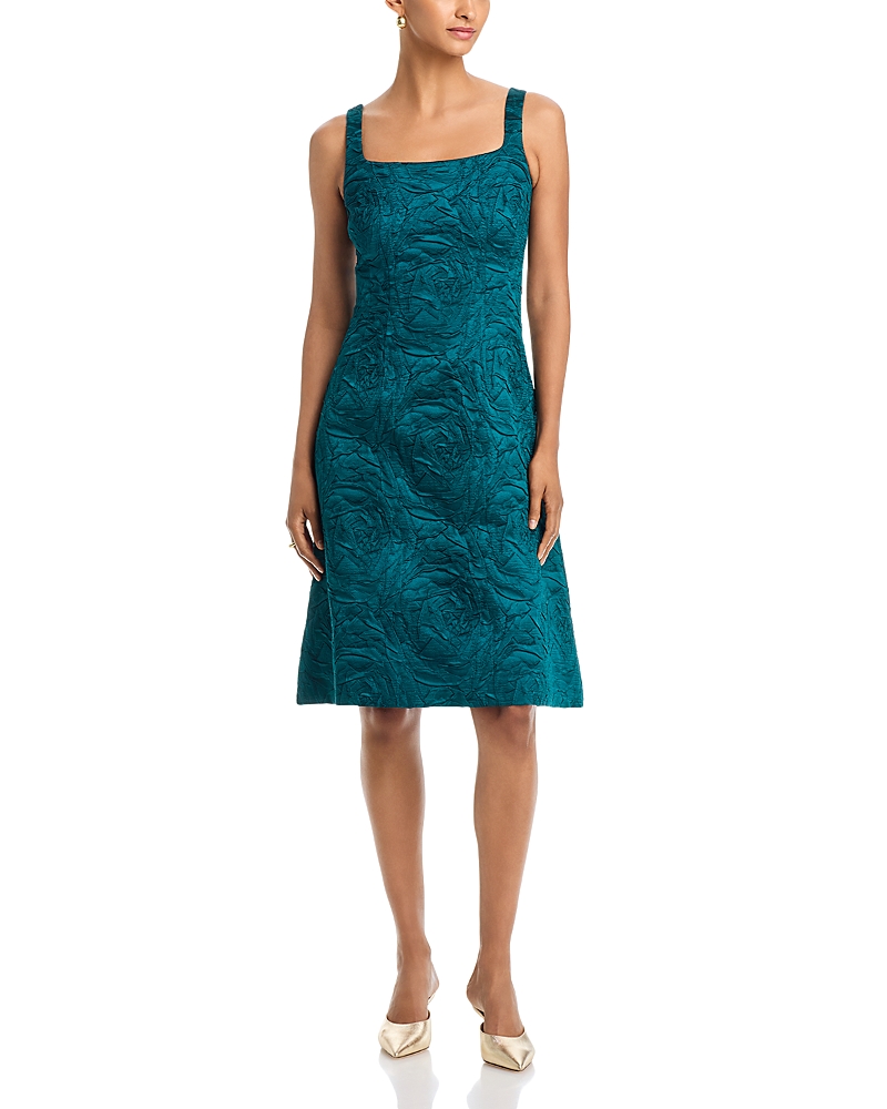 Teri Jon by Rickie Freeman Jacquard Embossed Floral Motif Tank Dress